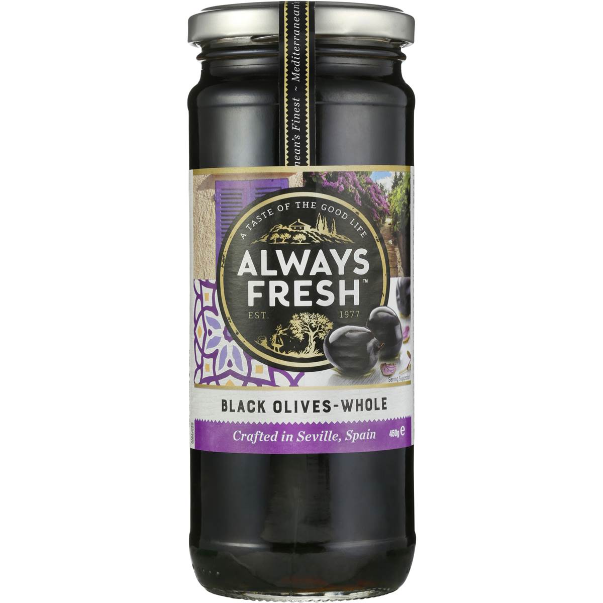 ALWAYS FRESH BLACK SPANISH OLIVES 450G Pack Size: 6