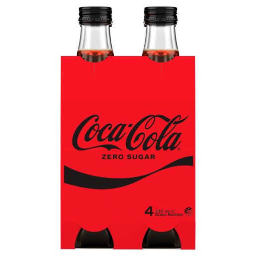 COCA COLA NO SUGAR SOFT DRINK GLASS 4X330ML Pack Size: 6