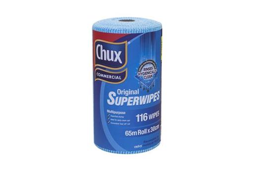 CHUX SUPERWIPES ECONOMY ROLL BLUE 3CM X 65CM 65M Pack Size: 4