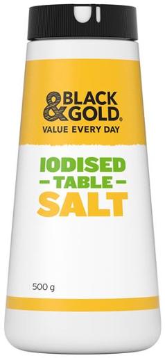 BLACK & GOLD IODIZED DRUM TABLE SALT 500GM Pack Size: 12