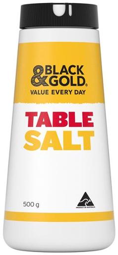 BLACK & GOLD PLAIN DRUM  TABLE SALT 500GM Pack Size: 12