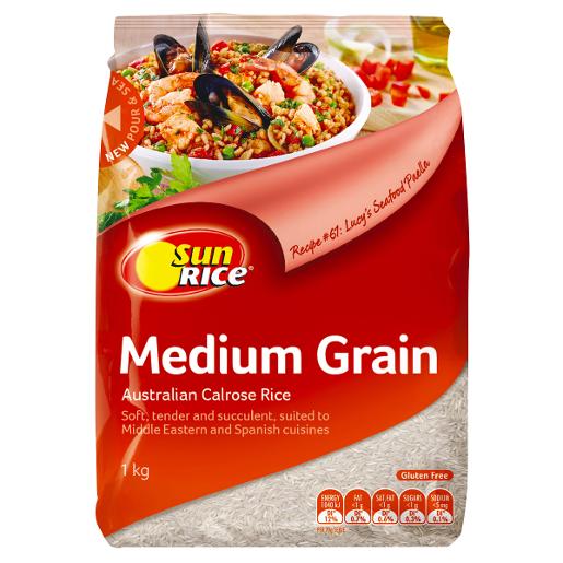 SUNRICE MEDIUM GRAIN WHITE RICE 1KG Pack Size: 12
