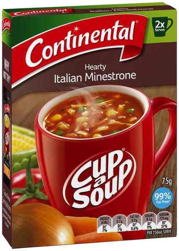 CONTINENTAL HEARTY ITALIAN MINESTRONE CUP-A-SOUP 2 SERVES 75GM Pack Size: 7