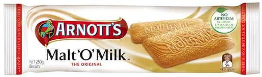 ARNOTTS BISCUITS MALT-O-MILK 250GM Pack Size: 20
