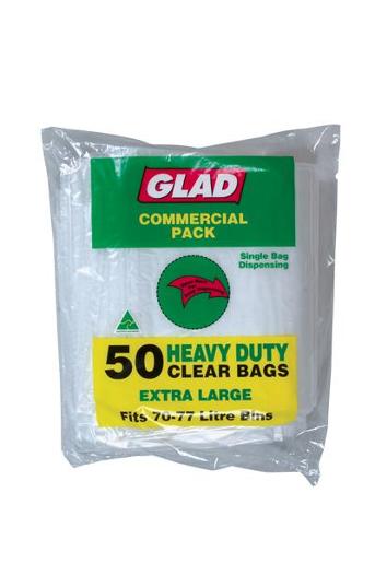 GLAD HEAVY DUTY GARBAGE BAG CLEAR 50S Pack Size: 4