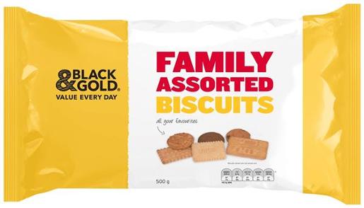 BLACK & GOLD FAMILY ASSORTED BISCUITS 500GM Pack Size: 18