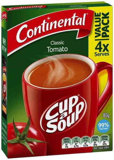CONTINENTAL TOMATO CUP-A-SOUP 4 SERVES 80GM Pack Size: 7