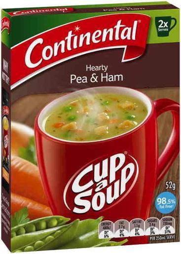 CONTINENTAL HEARTY PEA & HAM CUP-A-SOUP 2 SERVES 52GM Pack Size: 7