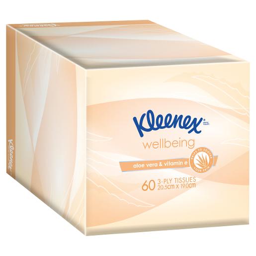 KLEENEX FACIAL TISSUE EXTRACARE ALOE VERA WHITE 60’S Pack Size: 12