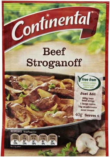 CONTINENTAL BEEF STROGANOFF RECIPE BASE 40GM Pack Size: 12