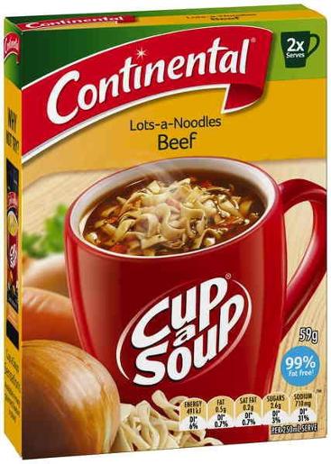 CONTINENTAL BEEF LOTS-A-NOODLES SOUP 2 SERVES 59GM Pack Size: 7
