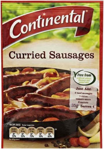 CONTINENTAL CURRIED SAUSAGES RECIPE BASE 35GM Pack Size: 12