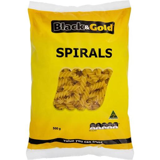 BLACK & GOLD SPIRALS PASTA 500GM Pack Size: 12