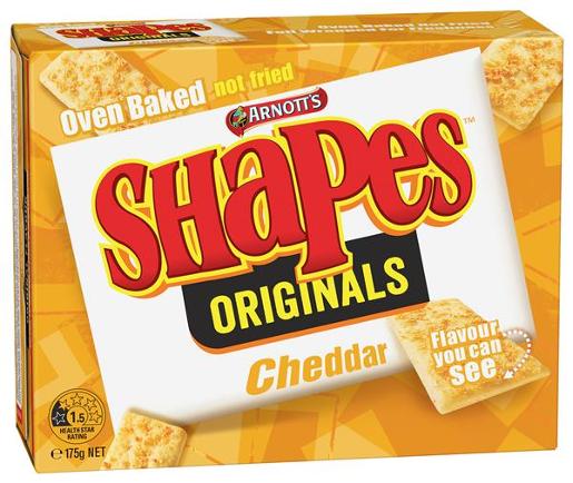 ARNOTTS SHAPES SNACKS CHEDDAR 175GM Pack Size: 24