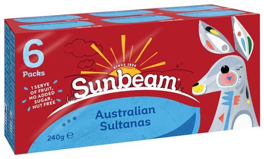 SUNBEAM SULTANAS SNACK PACK 40GM Pack Size: 24