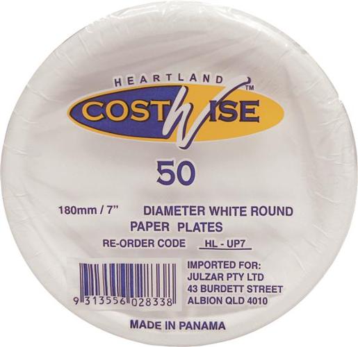 COSTWISE UNCOATED PAPER PLATES 180M 50S Pack Size: 20
