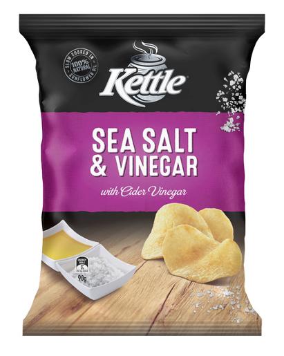 KETTLE SEA SALT & VINEGAR NATURAL POTATO CHIPS 90GM Pack Size: 12
