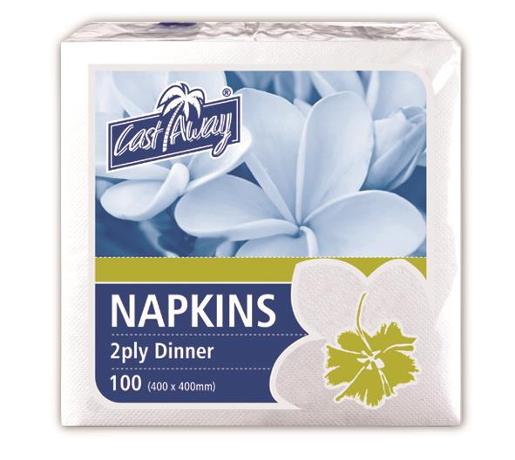 CAST AWAY NAPKIN 2PLY DINNER WHITE 100S Pack Size: 10