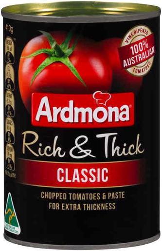 ARDMONA RICH AND THICK DICED TOMATOES 410GM Pack Size: 12