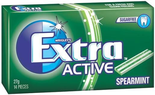 WRIGLEYS EXTRA ACTIVE SPEARMINT ENVELOPE PACK 27GM Pack Size: 24