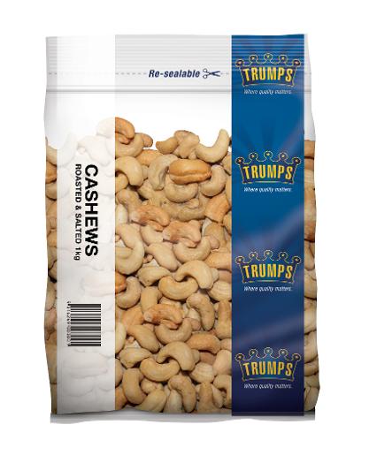 TRUMPS ROASTED AND SALTED CASHEWS 1KG Pack Size: 10