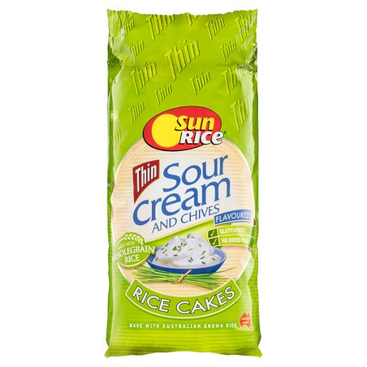 SUNRICE THIN SOUR CREAM & CHIVES RICE CAKES 195GM Pack Size: 6