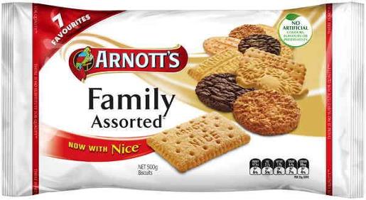 ARNOTTS BISCUITS FAMILY ASSORTED 500GM Pack Size: 8