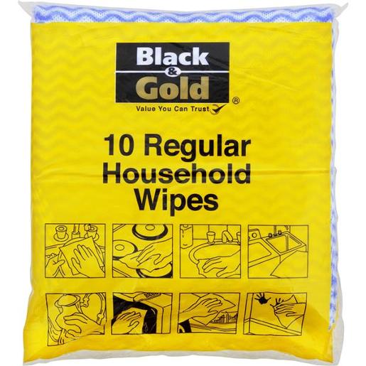BLACK & GOLD REGULAR HOUSEHOLD WIPES 6CM X 3CM 10S Pack Size: 6
