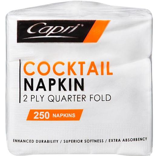 CAPRI COCKTAIL NAPKINS WHITE 2PLY 250S Pack Size: 8