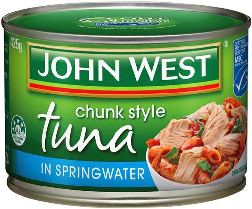 JOHN WEST TUNA IN SPRINGWATER 425GM Pack Size: 12