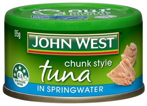 JOHN WEST SPRINGWATER CHUNKY TUNA TEMPTERS 12 x 95GM Pack Size: 3