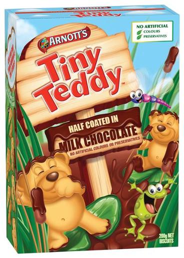 ARNOTTS BISCUITS CHOCOLATE TINY TEDDY HALF COAT 200GM Pack Size: 12