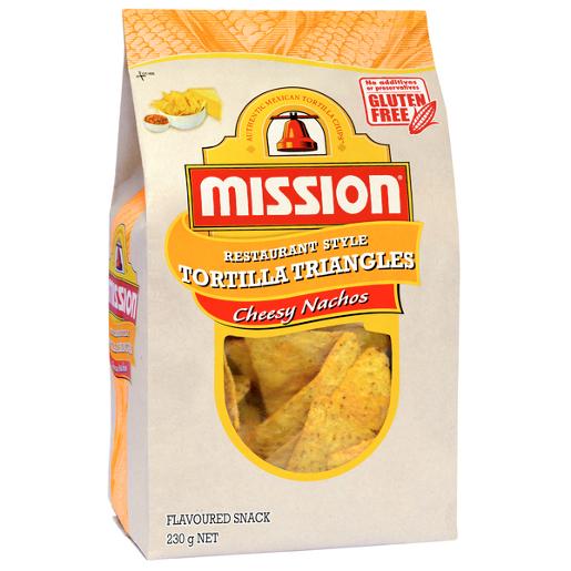 MISSION CHEESY NACHOS CORN CHIPS 230GM Pack Size: 6