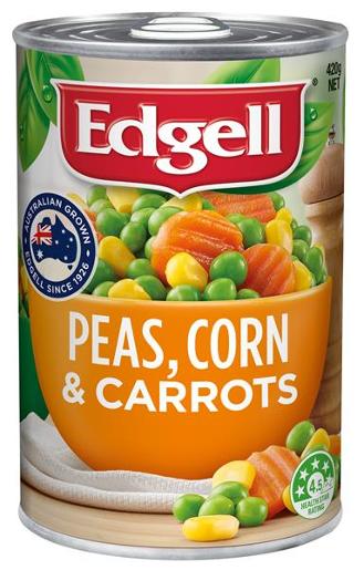 EDGELL PEAS CORN AND CARROTS 420GM Pack Size: 10