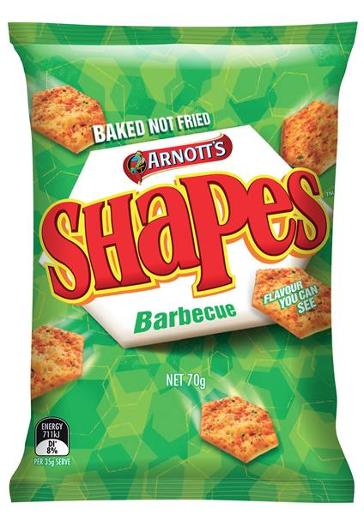 ARNOTTS SHAPES SNACKS BBQ 70GM Pack Size: 12