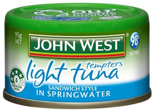 JOHN WEST TUNA TEMPTERS LIGHT SPRINGWATER SANDWICH STYLE 95G Pack Size: 12