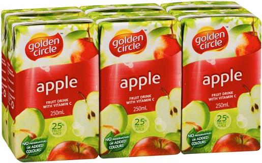 GOLDEN CIRCLE APPLE JUICE 6 PACK 250ML Pack Size: 4
