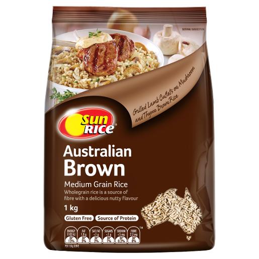 SUNRICE MEDIUM GRAIN BROWN RICE 1KG Pack Size: 6