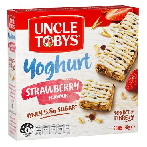 UNCLE TOBY YOGURT TOPS STRAWBERRY MUESLI BAR 185GM Pack Size: 10