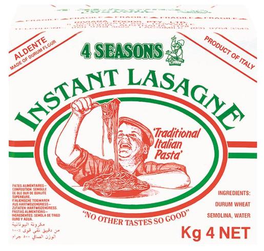 4 SEASONS LASAGNE INSTANT 4KG Pack Size: 1