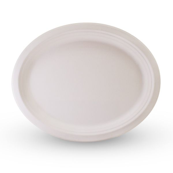 Sugarcane Oval Plates 12.5″x10″- 50/Pack