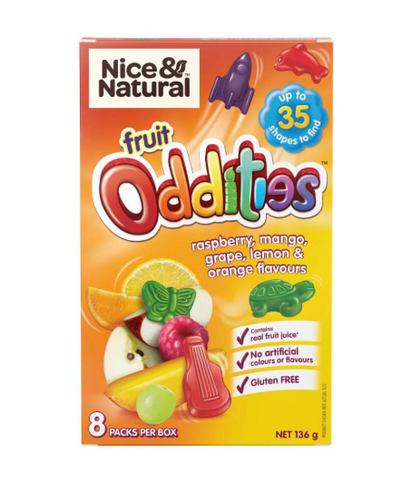 NICE & NATURAL FRUIT ODDITIES RASPBERRY MANGO 136G-PACK OF 12