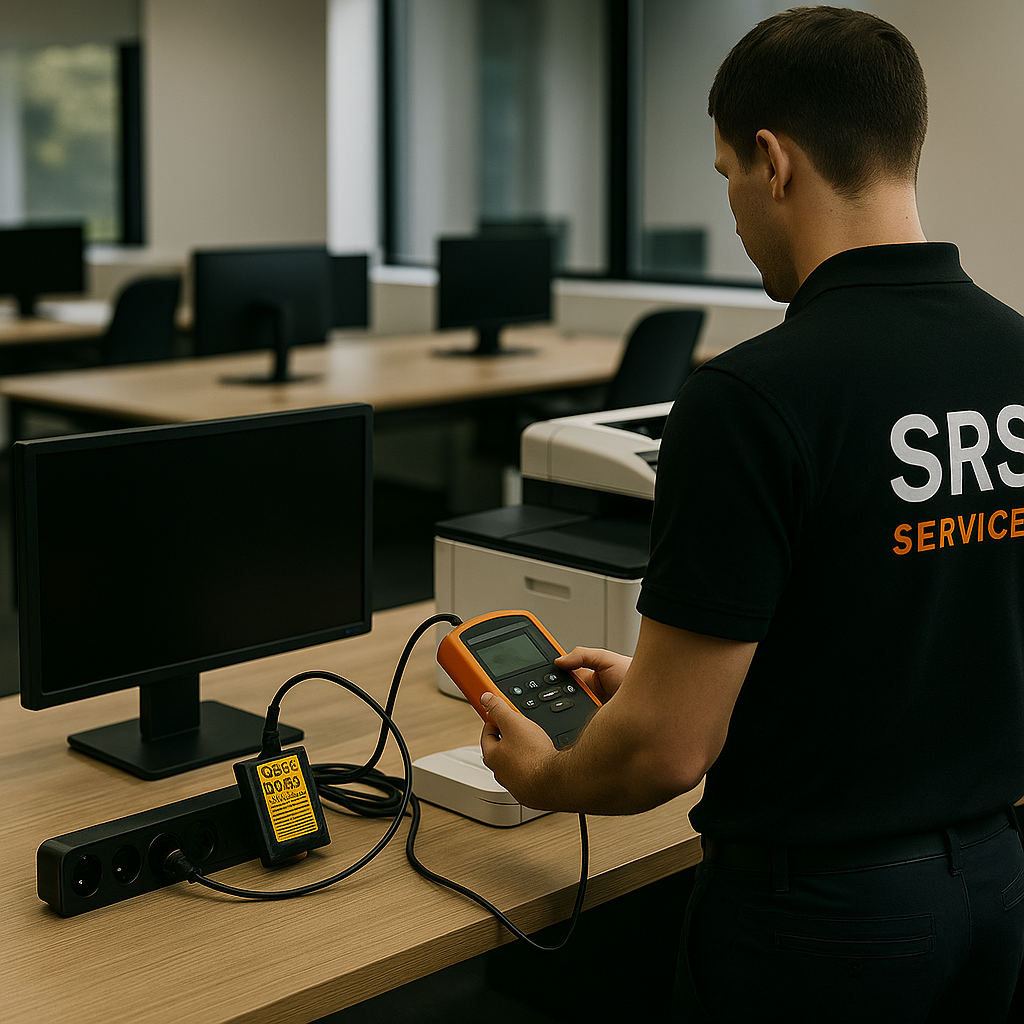 SRS Electrician Test and Tagged computer and printer during PAT inspection