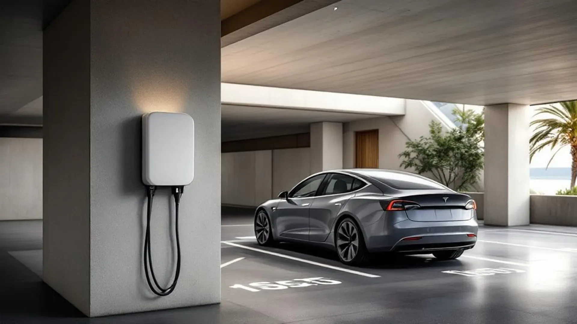EV charger installed in an art-deco apartment carpark in Bondi with tiled walls and heritage-style fittings