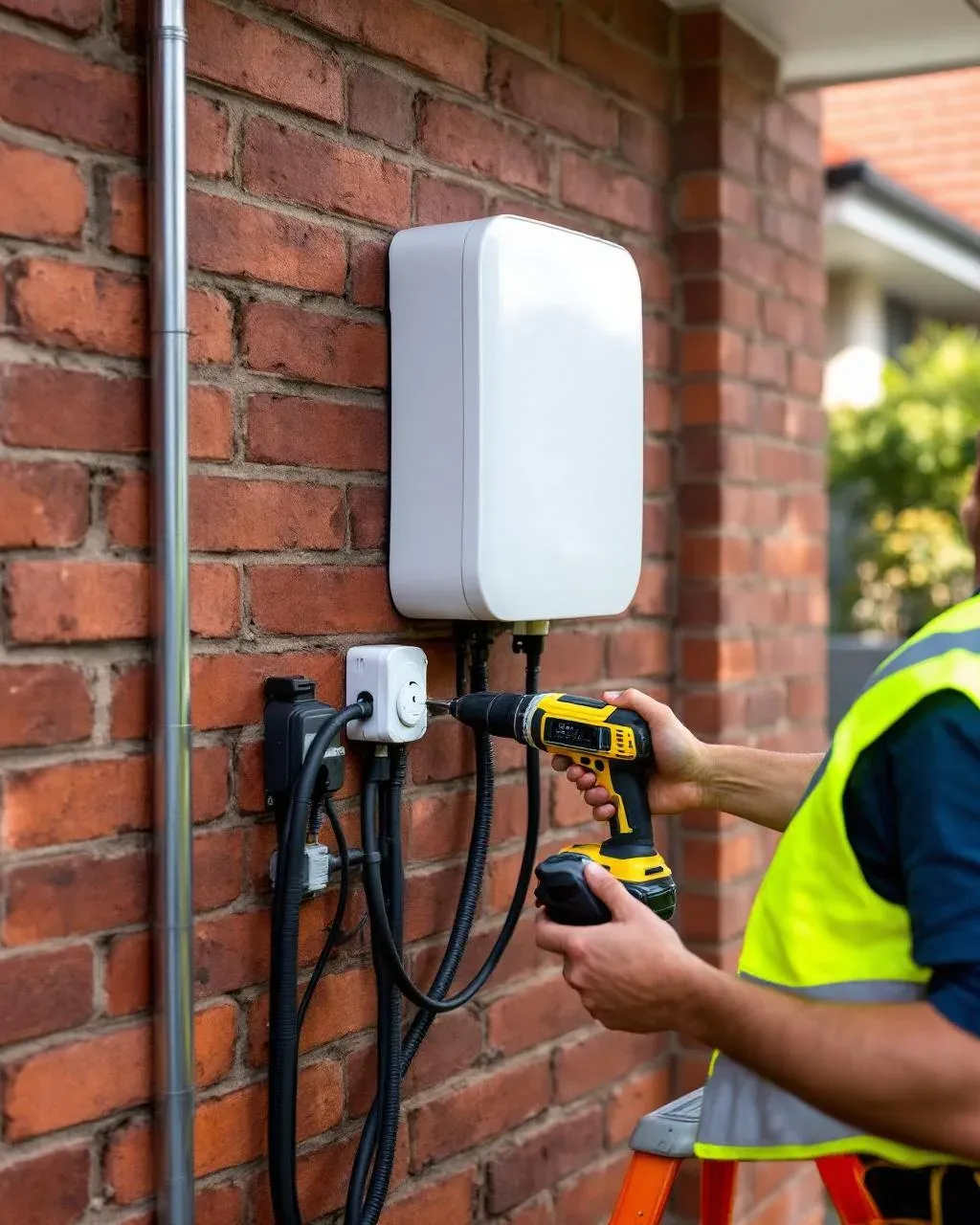 Licensed Penrith electrician running cable from meter box to garage for EV charger install