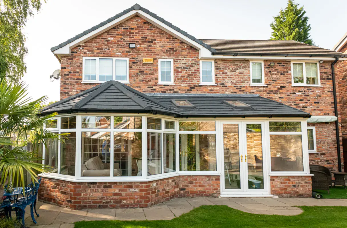 newly build conservatory with large glass panels