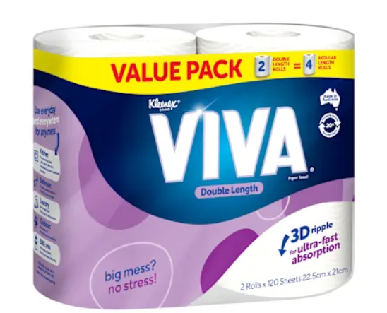 KITCHEN TOWEL VIVA DOUBLE LENGTH WHITE 2PKX4