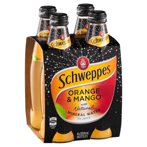 SCHWEPPES ORANGE AND MANGO MINERAL WATER 4 PACK x 6x 300ML