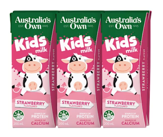 AUSTRALIAN OWN KIDS STRAWBERRY MILK 6X200ML x 4