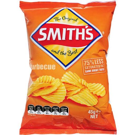 SMITHS CRINKLE BBQ 45GM X 18